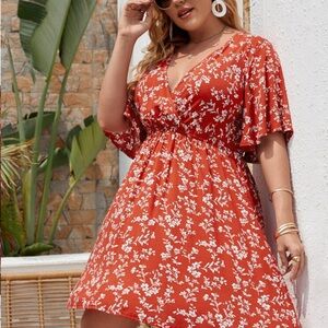 SHEIN Orange Flutter Sleeve V-Neck Sundress